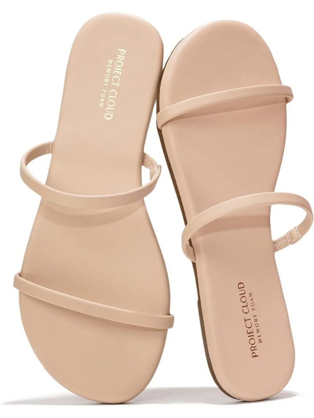 Women's Beige Memory Foam Lightweight Flexible Non-Slip Double Straps Sandals